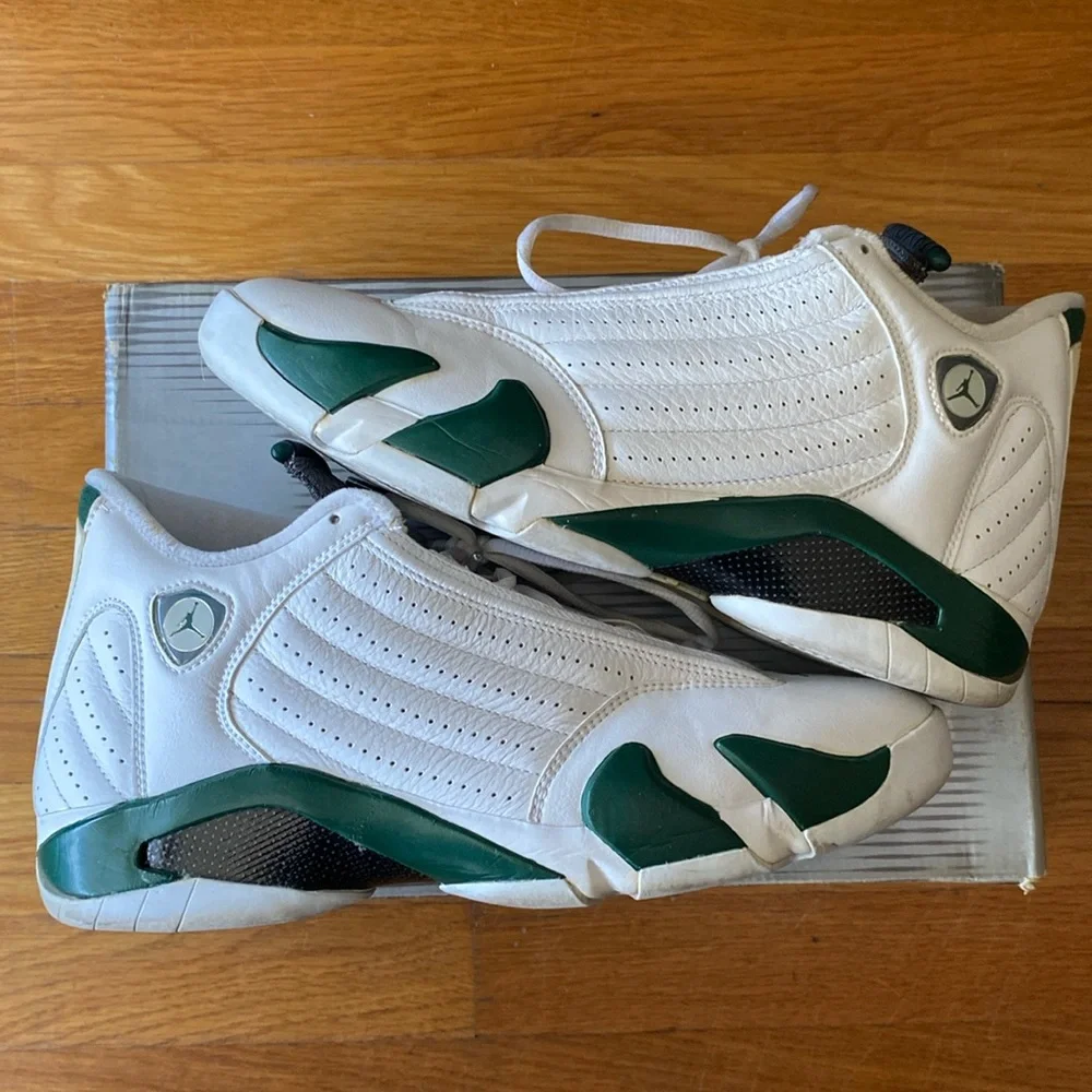 {SOLD} Men’s Air Jordan 14 Retro, White/Black Forest-Lt Graphite, size 10.5 - Picture 1 of 11